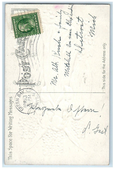 1911 Easter Greeting Holy Cross Angels Pansies Flowers Embossed Posted Postcard
