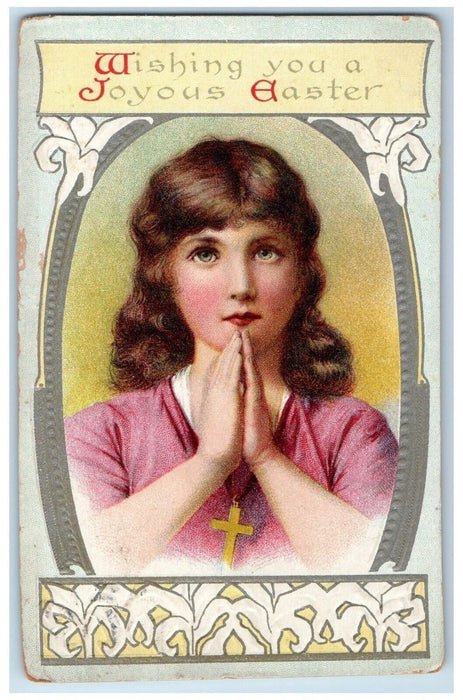 1912 Easter Girl Praying Necklace Cross Lilies Flowers Boonsboro MD Postcard