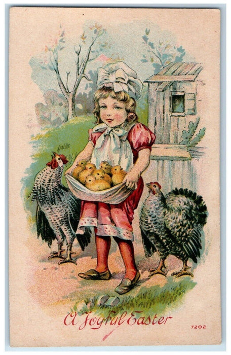 c1910's Easter Little Girl Chicks Chicken Hen Posted Antique Postcard