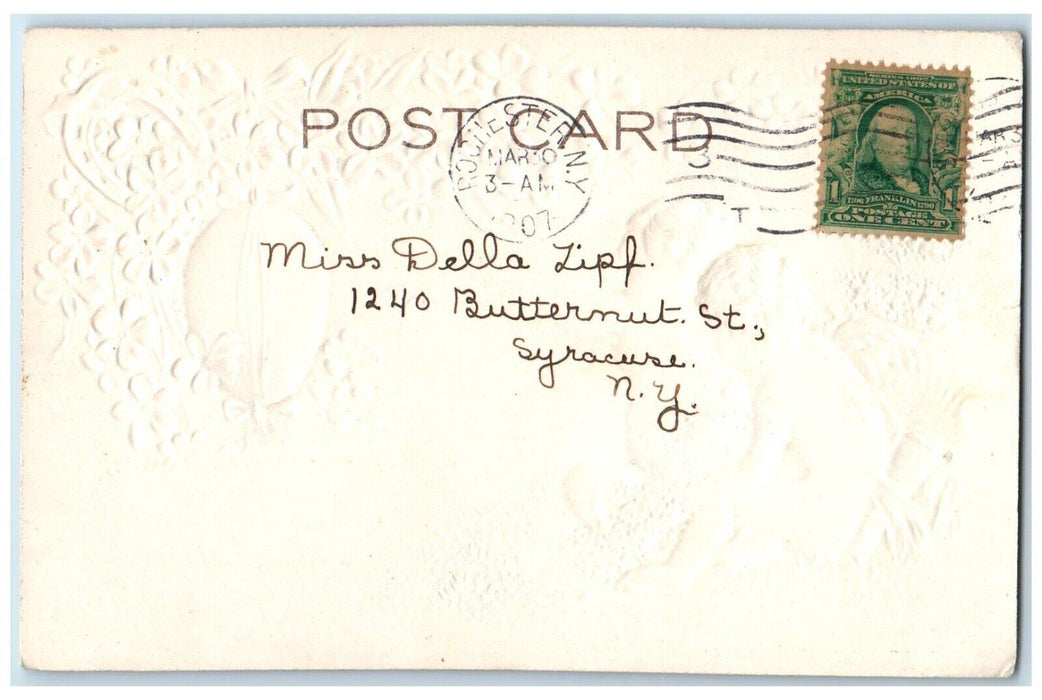 1907 Easter Angels Bare Butt Bow Arrow Egg Horseshoe Pansies Flowers Postcard