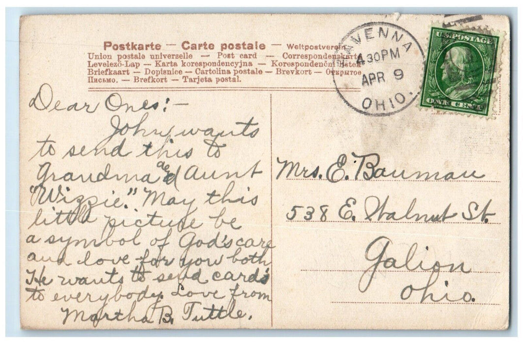 1909 Easter Jesus Sheperd Lamb And Lilies Flowers Religious Ravenna OH Postcard