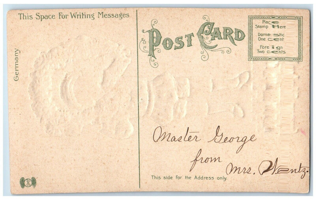 c1910's Happy Birthday Boy Flowers Horseshoe Embossed Unposted Antique Postcard