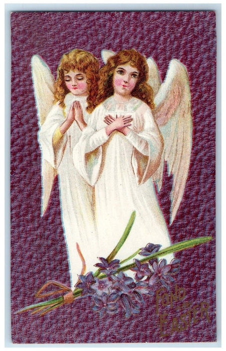 c1910's Easter Holy Angels Pansies Flowers Embossed Posted Antique Postcard