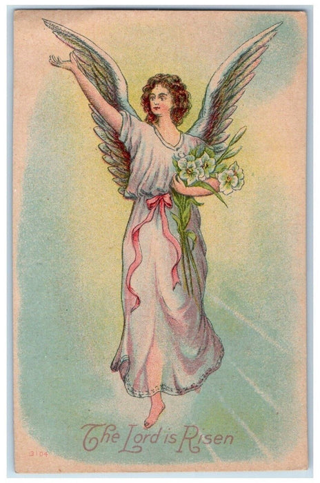 1910 Easter The Lord Is Risen Angel Flowers Unity New Hampshire NH Postcard