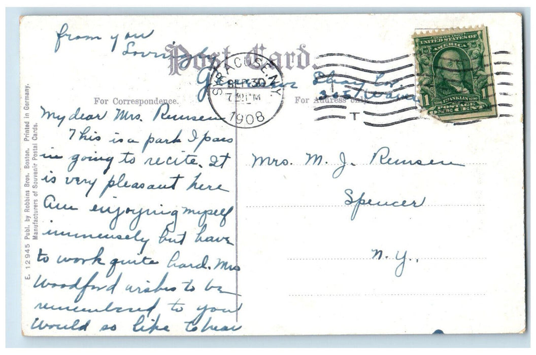 1908 Walnut Park Syracuse New York NY Posted Antique Robbins Bros Postcard