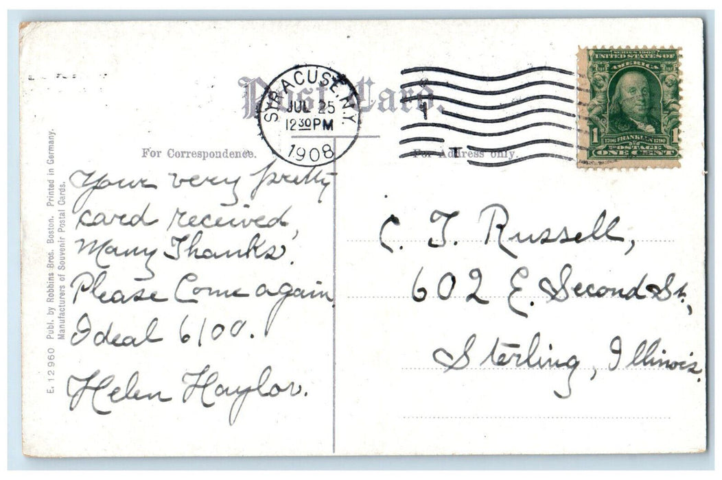 1908 Circle on West Onondaga Street Syracuse New York NY Robbins Bros Postcard