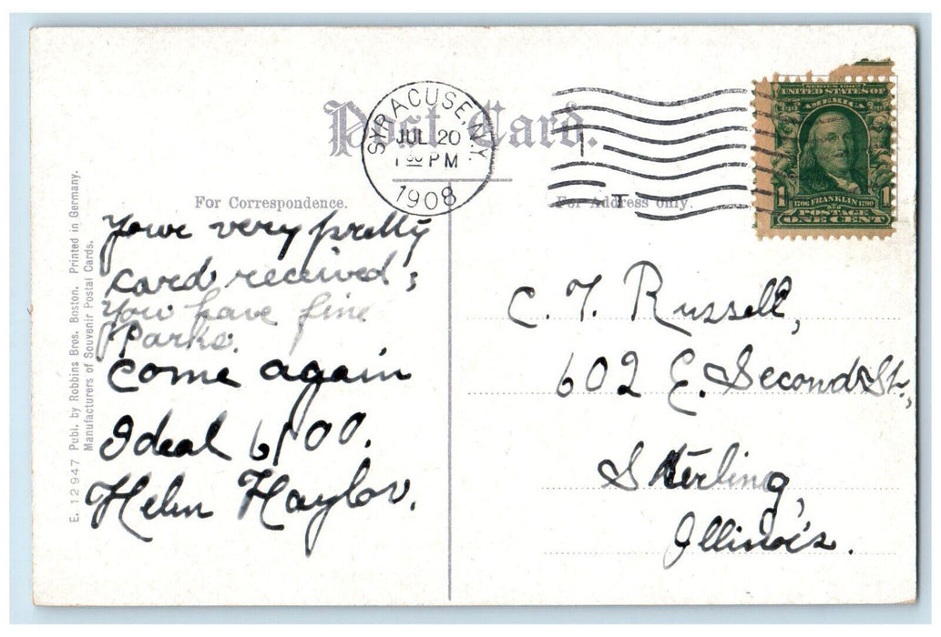 1908 Rustic Bridge at Yates Castle Syracuse New York NY Antique Postcard