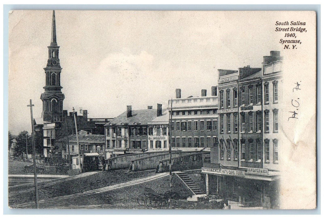 c1905 Watch Jewelries Hats Caps South Salina Street Bridge Syracuse NY Postcard