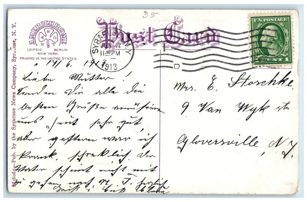1913 US Flag Trolley Car Center View Veteran Park Syracuse NY Antique Postcard