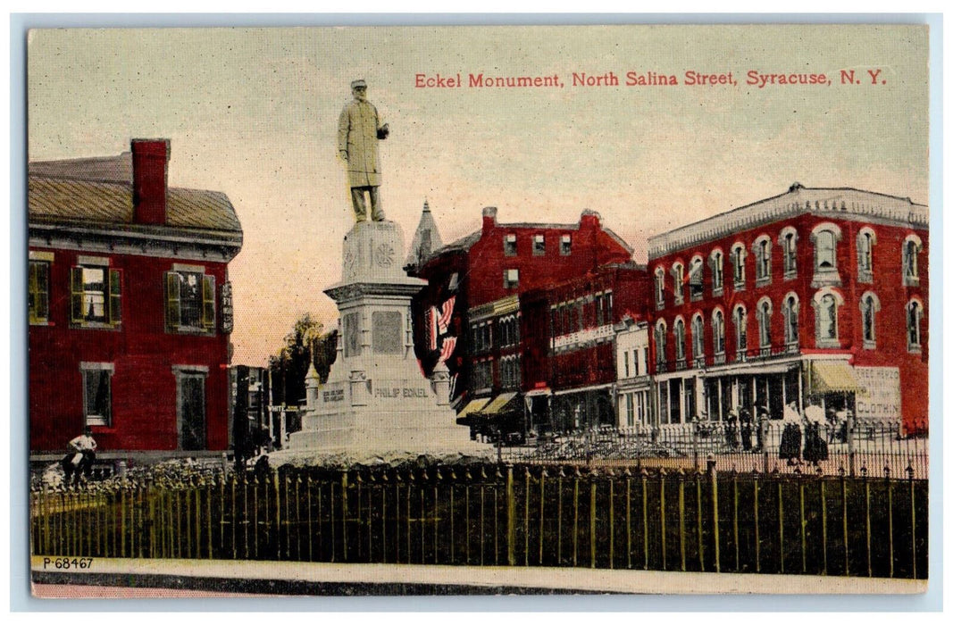 c1910 Eckel Monument North Salina Street Syracuse NY Antique Postcard