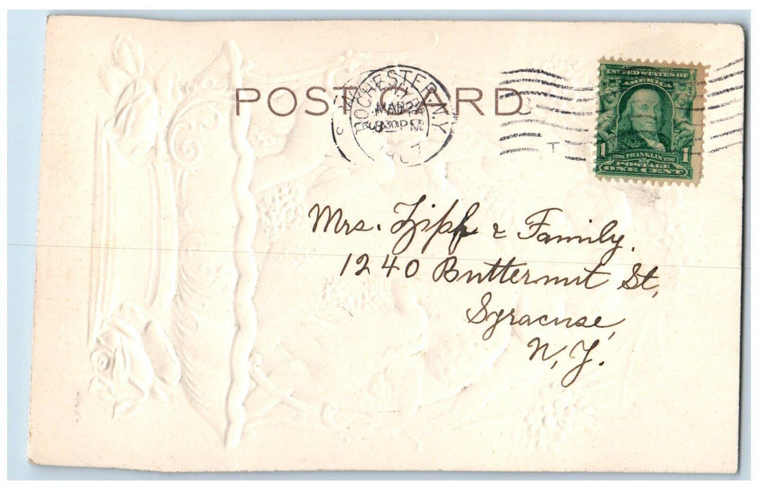 1907 Easter Wishes Angels Bare Butt Heart Pansies Flowers Embossed Postcard