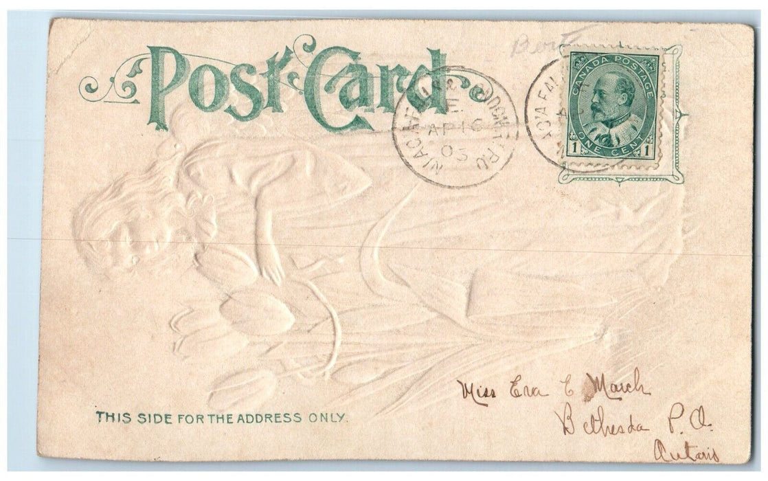 c1905 Easter Greetings Angel Lilies Flowers Airbrushed Embossed Antique Postcard