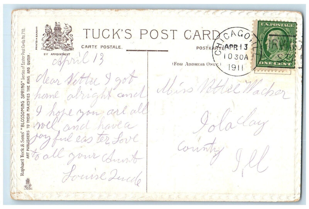Easter Greetings Mother Daughter Picking Flowers Blossom Tree Tuck's Postcard
