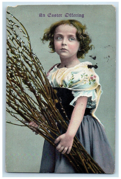 c1910's Easter Offering Girl Pip Berry Bundle Studio Portrait Antique Postcard