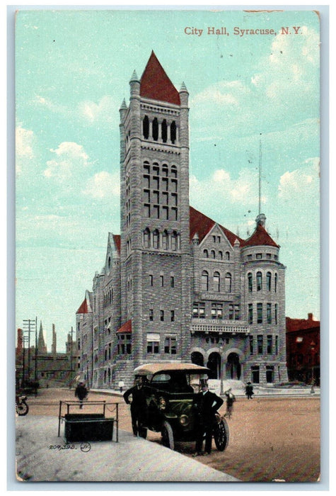 1909 Car Scene City Hall Syracuse New York NY Posted Antique Postcard