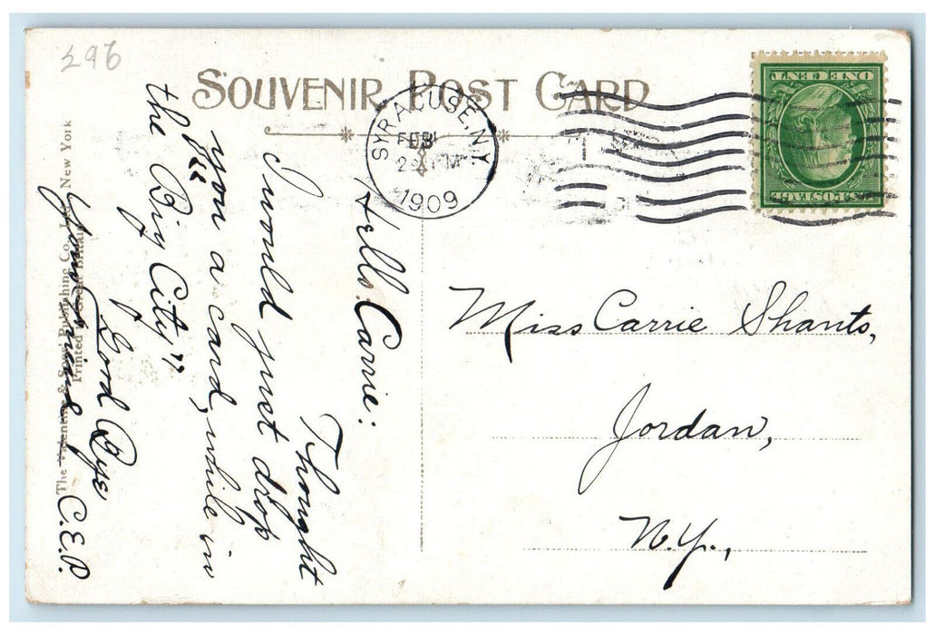 1909 Car Scene City Hall Syracuse New York NY Posted Antique Postcard