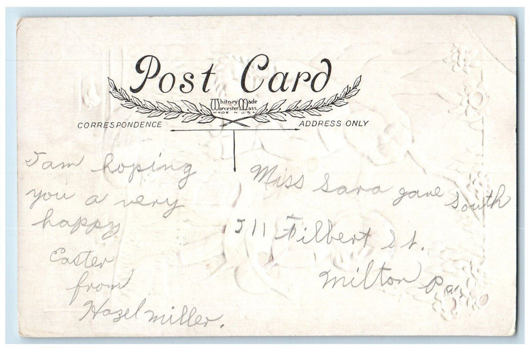 c1910's Easter Greetings Children Eggs Basket Ducks Flowers Antique Postcard