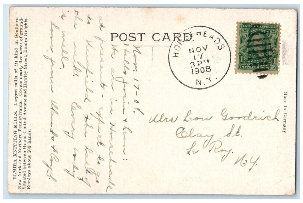 1908 Knitting Mills Elmira Heights Railroad Building Factory New York Postcard
