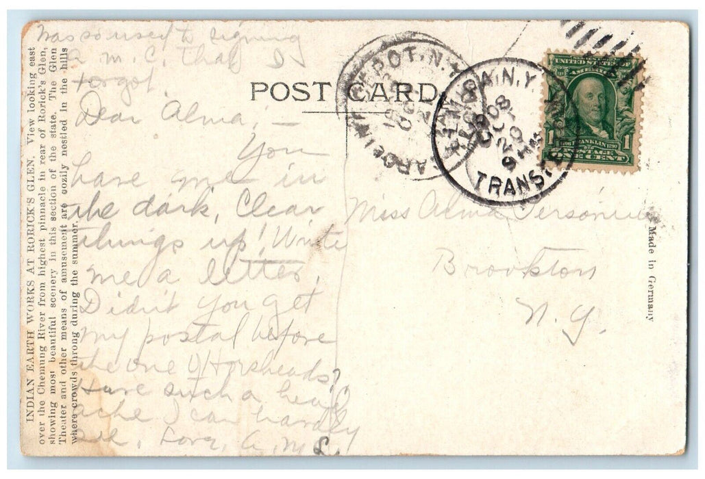 1908 Indian Earth Works Roricks Glen Mountain Flowers Elmira New York Postcard