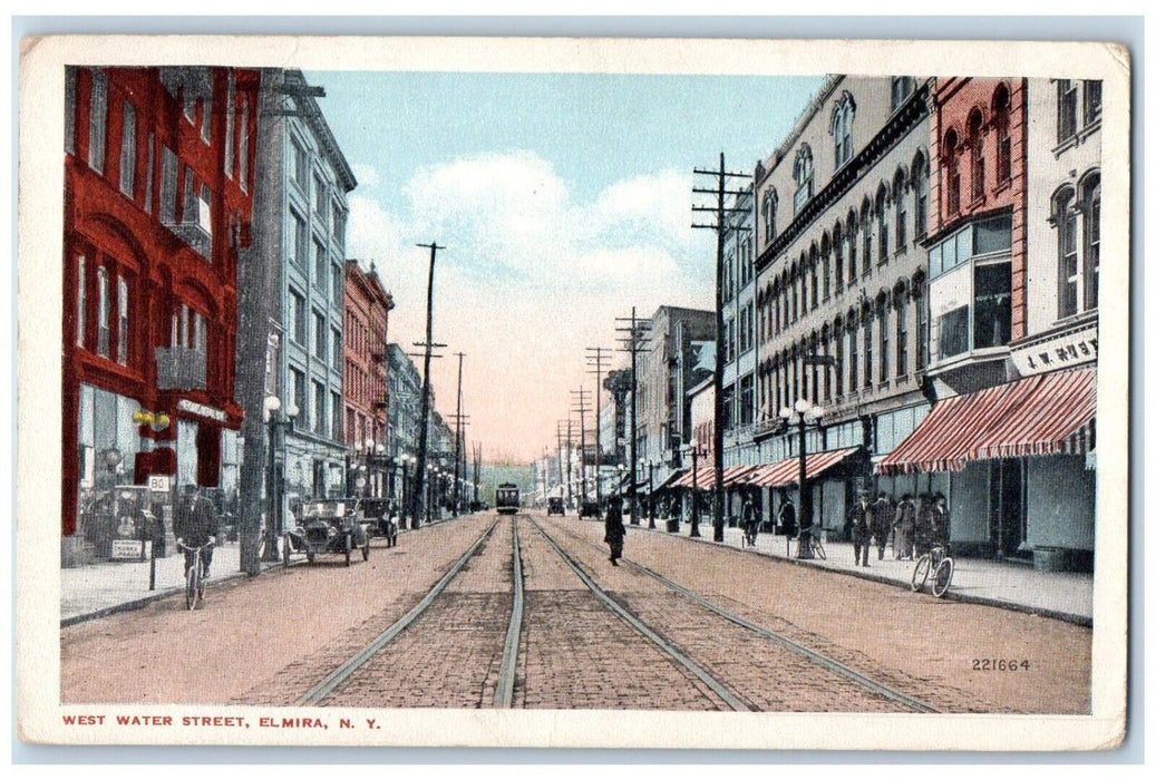 c1910 West Water Street Streetcar Trolley Building Elmira New York NY Postcard