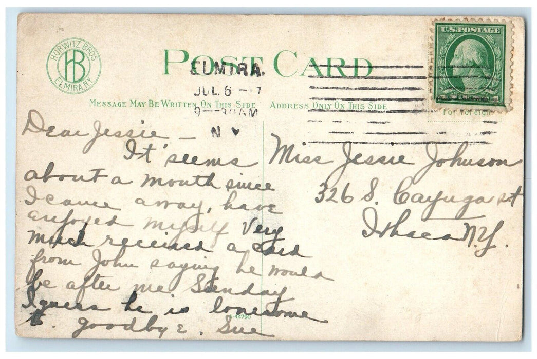 1917 US Post Office Court House Exterior Building Road Elmira New York Postcard