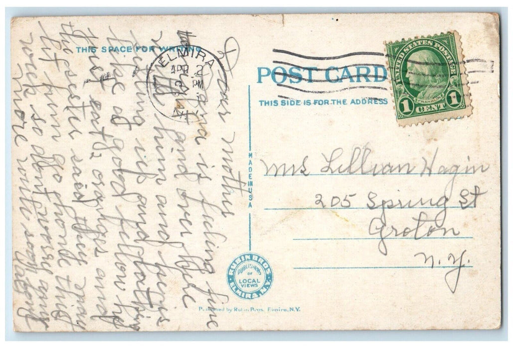 1920 Scene Roricks Glen Flower Garden Benches Pathway Elmira New York Postcard