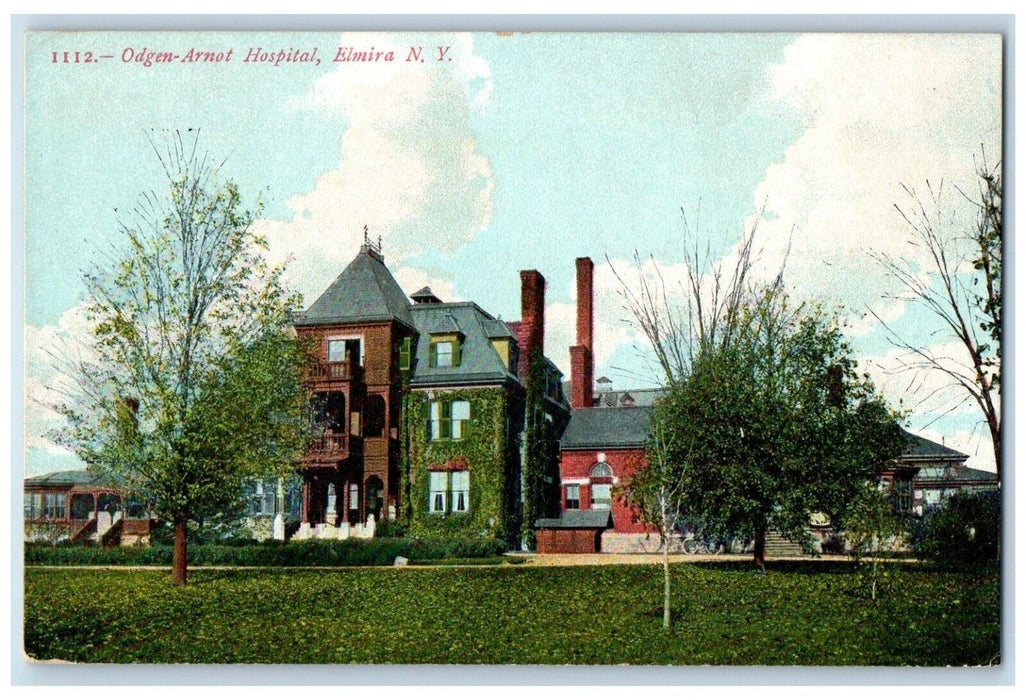 1909 Odgen Arnot Hospital Exterior Building Chimney Elmira New York NY Postcard