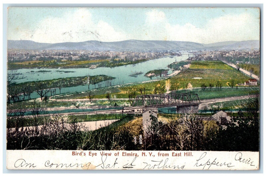1907 Birds Eye View Bridge River Lake Field Elmira New York East Hill Postcard