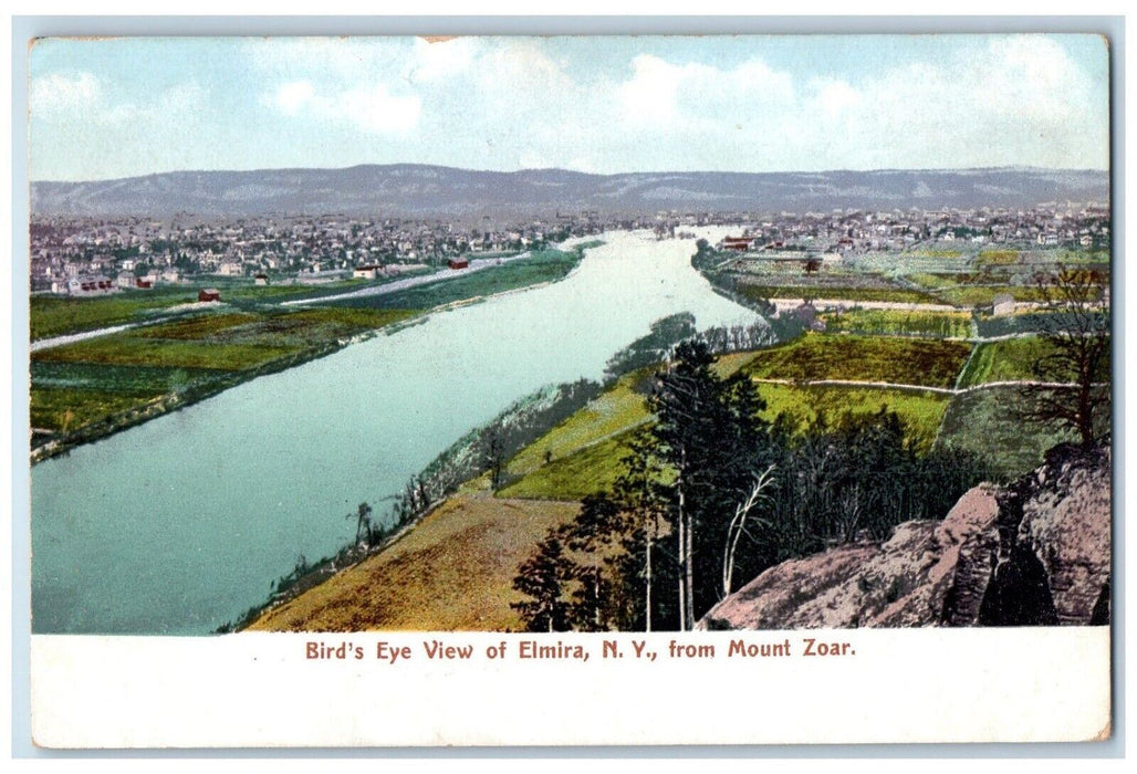 c1905 Birds Eye View River Lake City Town Elmira New York NY Mount Zoar Postcard