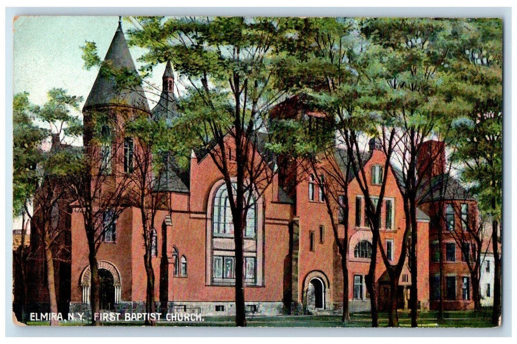 c1910 First Baptist Church Exterior Building Chapel Elmira New York NY Postcard