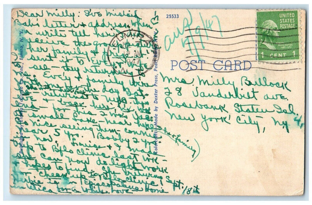 1947 Mural Mark Twain Hotel Tom Sawyer Huck Finn Pudd Elmira New York Postcard