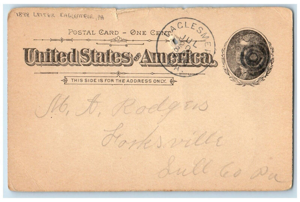 1898 Letter Eaglesmere Pennsylvania PA Antique Posted Postcard