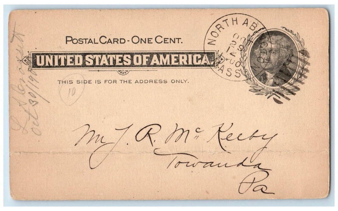 1900 Lewis Crossett Office Receipt North Abington Massachusetts MA Postcard