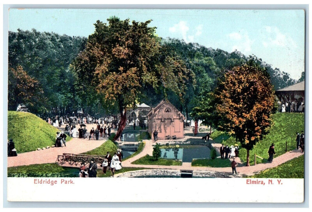 c1905 Eldridge Park House Exterior Bridge People Scene Elmira New York Postcard