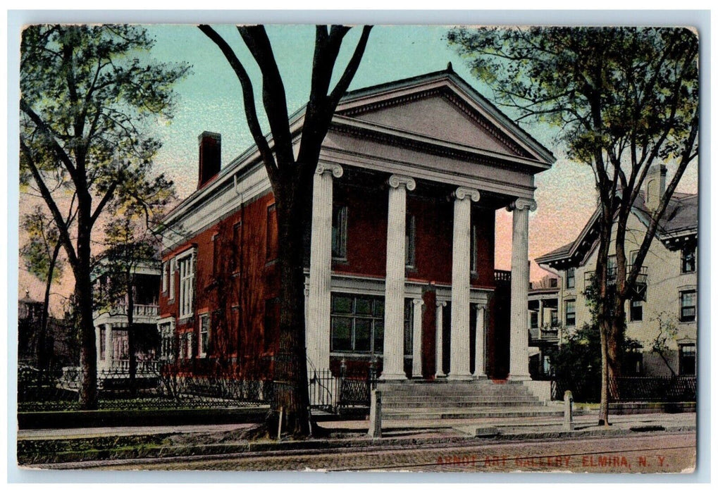 c1910 Arnot Art Gallery Building Exterior Street Road Elmira New York Postcard