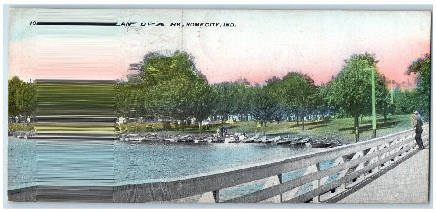 1913 Island Park Boats Bridge View Rome City Indiana IN Posted Antique Postcard