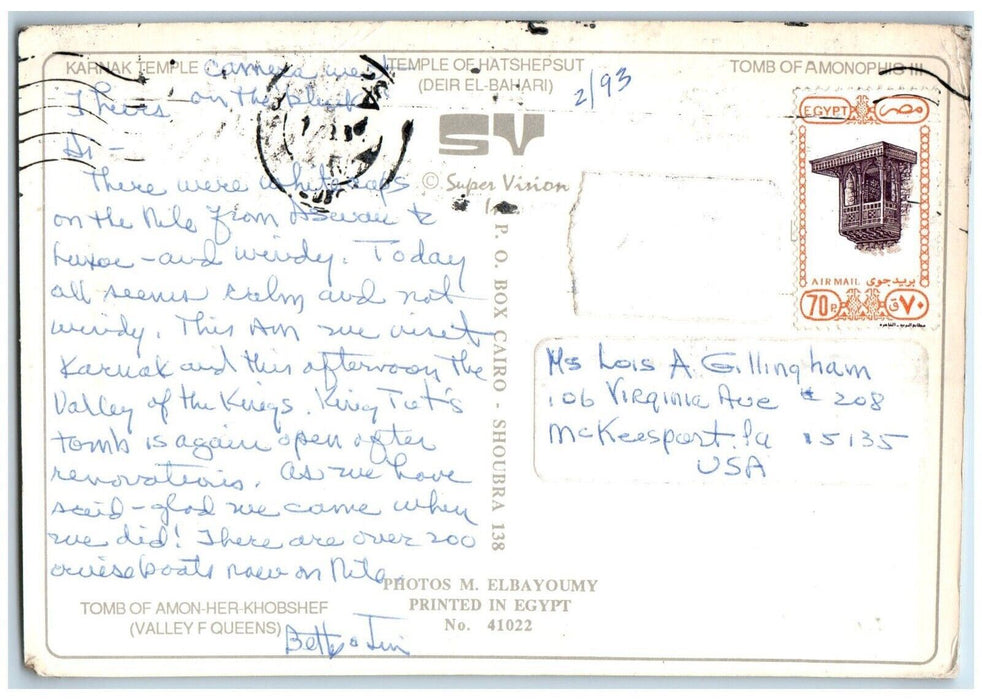 c1950 Luxor Tomb Amon Her Khobshef Valley Queens Karnak Temple Postcard