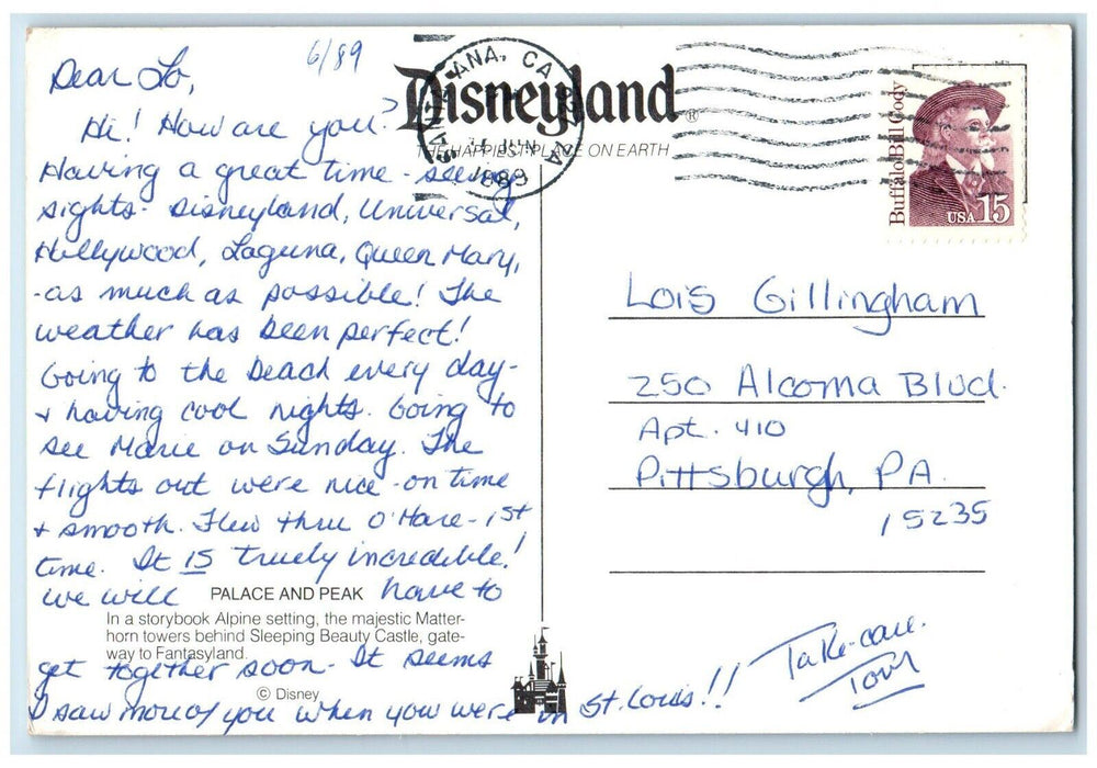 1989 Palace Peak Storybook Alpine Fantasyland Disneyland Santa Ana CA Postcard