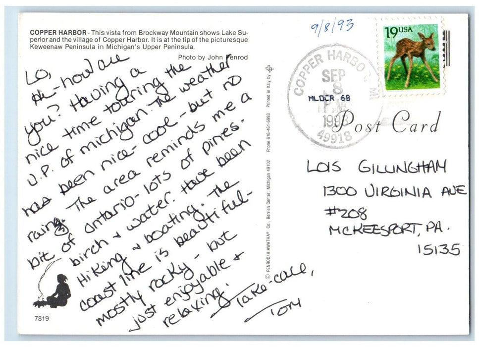 1993 Copper Harbor Brockway Mountain Lake Superior Picturesque Michigan Postcard