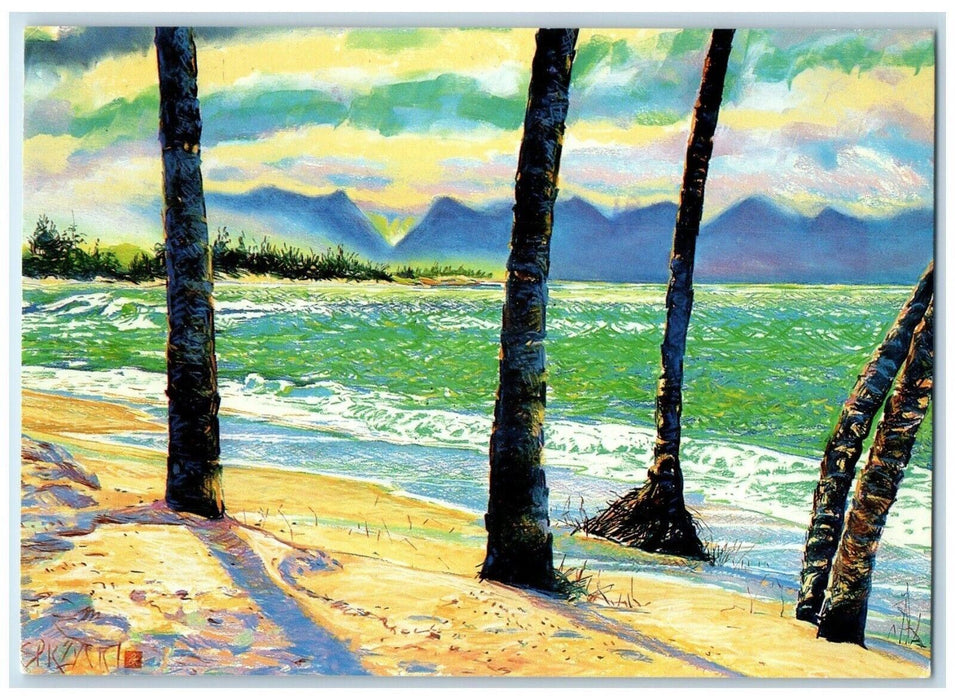 1992 View From Mamas Beach Jan Kasprzycki Fish House Island Honolulu Postcard