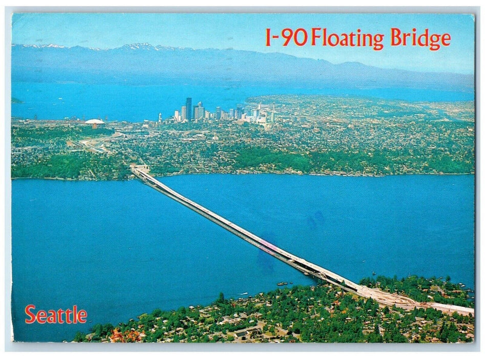 1992 Aerial View Lake Washington Floating Bridge Seattle Washington WA Postcard