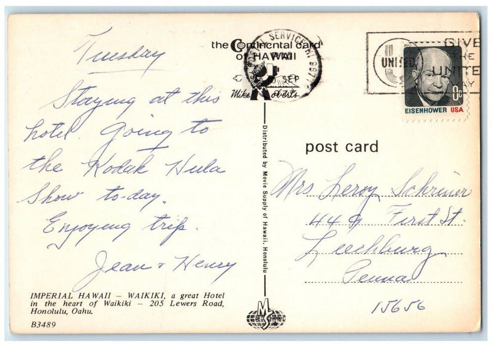 1973 Imperial Hawaii Waikiki Hotel Honolulu Continental Card Hawaii HI Postcard