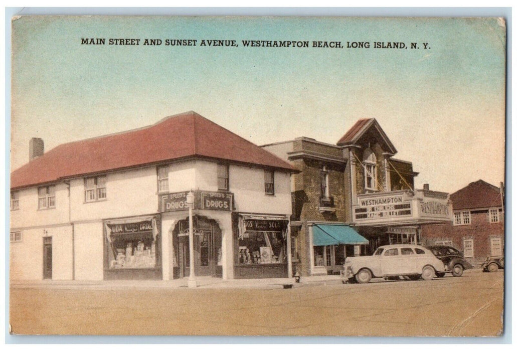 Main Street Sunset Avenue Westhampton Beach Long Island Manorville NY Postcard