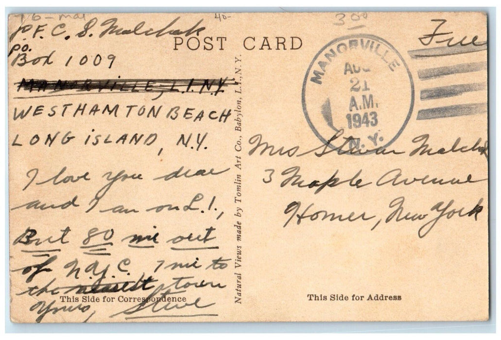Main Street Sunset Avenue Westhampton Beach Long Island Manorville NY Postcard