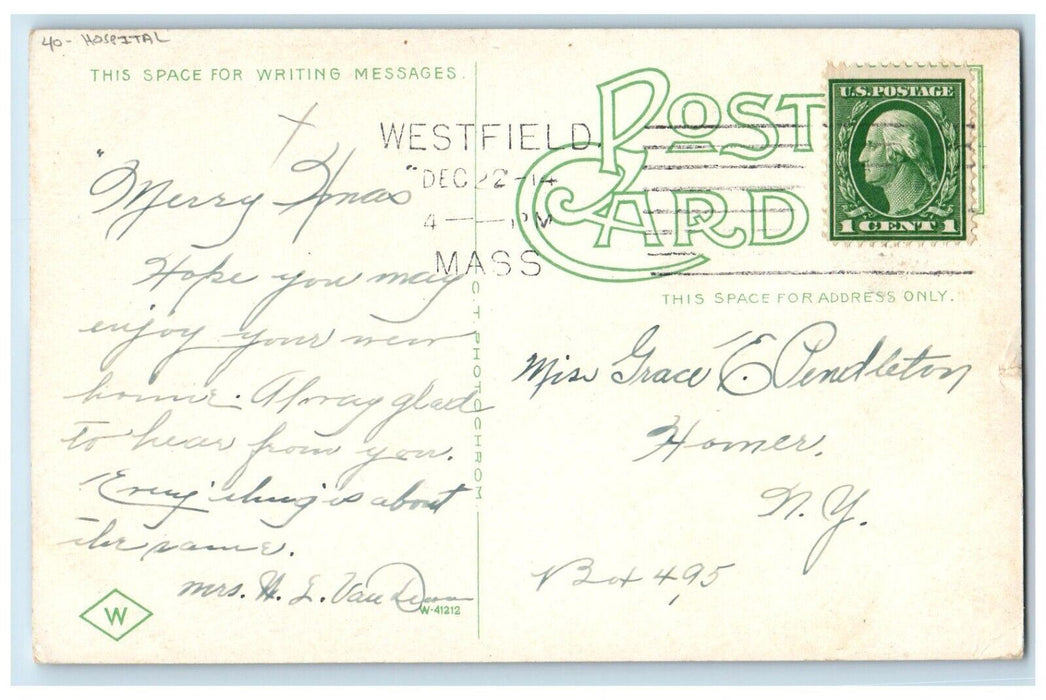 1914 State Sanatorium Hospital Buidling Westfield Massachusetts MA Postcard