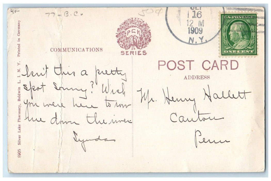1909 View Of Natures Mirror Boat Baldwin Long Island NY Posted Antique Postcard