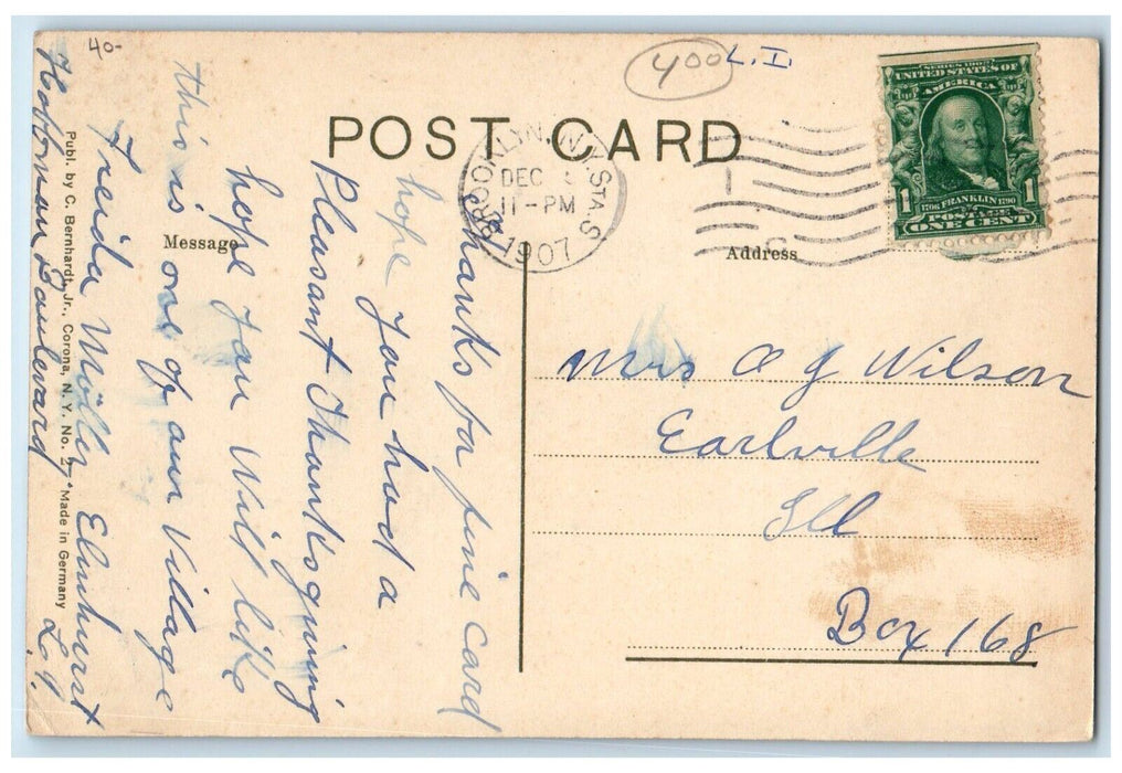 1907 Police Station Building Scene Street Elmhurst New York NY Antique Postcard