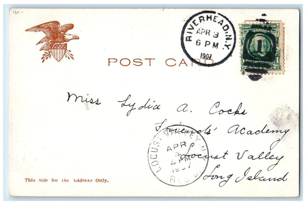 1907 Downriver From Town Dock Boat Riverhead Long Island New York NY Postcard