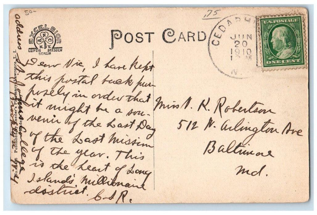 1910 St. Joachins R. C. Church Cedarhurst Long Island New York NY Postcard