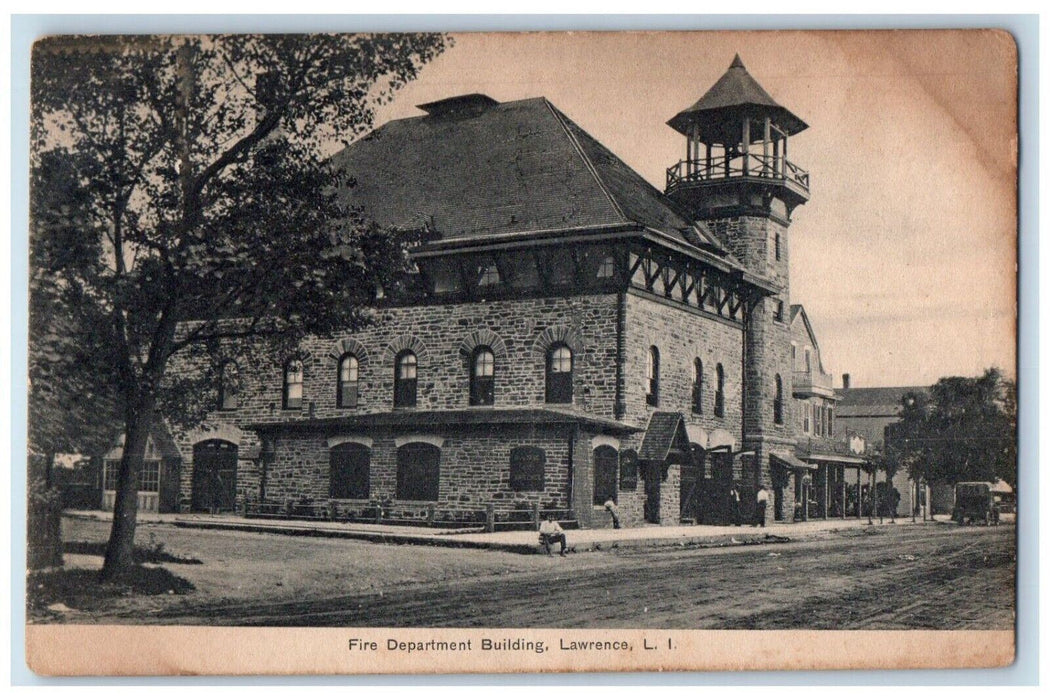 Fire Department Building Dirt Road Lawrence Long Island New York NY Postcard